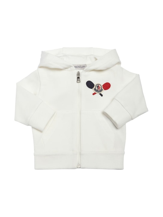 Moncler: Sweat-shirt zippé en coton mélangé à capuche - Blanc - kids-girls_0 | Luisa Via Roma