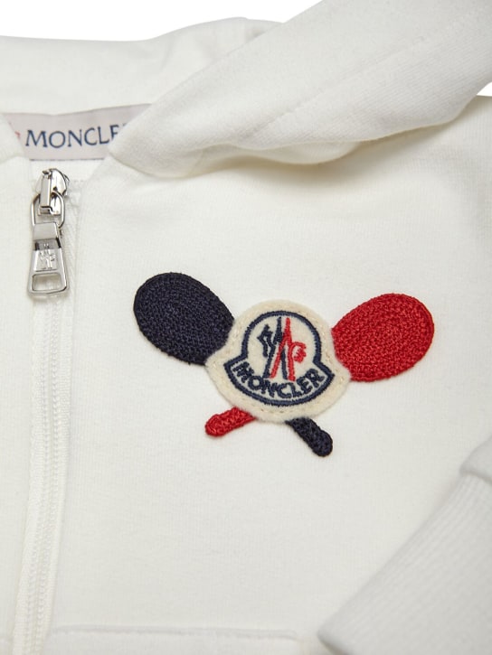 Moncler: Sweat-shirt zippé en coton mélangé à capuche - Blanc - kids-boys_1 | Luisa Via Roma