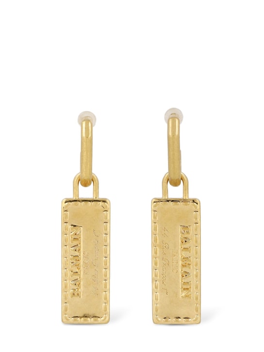 Balmain: Signature tubular brass earrings - Gold - women_0 | Luisa Via Roma