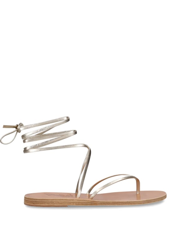 Ancient Greek Sandals: 5毫米Celia金属色皮革平底凉鞋 - 白金色 - women_0 | Luisa Via Roma