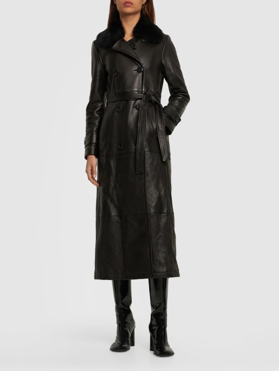 Blancha: Leather & shearling trench coat - Black - women_1 | Luisa Via Roma