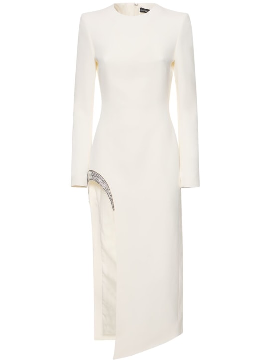 David Koma: Embellished long-sleeve cady midi dress - Beyaz - women_0 | Luisa Via Roma