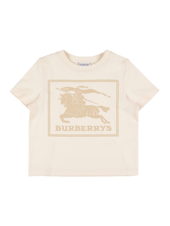 Burberry: T-shirt en jersey de coton imprimé - Beige - kids-boys_0 | Luisa Via Roma
