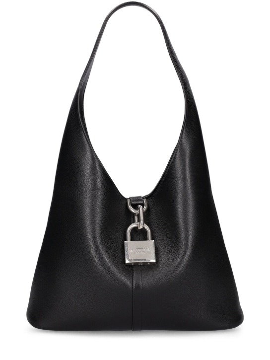 Balenciaga: Medium Locker North-south leather bag - Siyah - women_0 | Luisa Via Roma