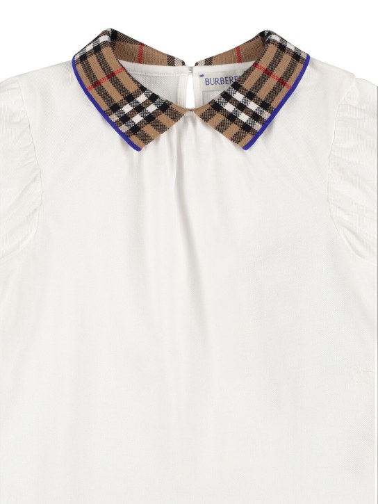 Burberry: Vestido camisero de jersey con detalles a cuadros - Blanco - kids-girls_1 | Luisa Via Roma