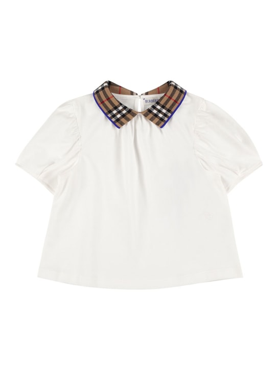 Burberry: Robe chemise en jersey avec inserts à carreaux - Blanc - kids-girls_0 | Luisa Via Roma
