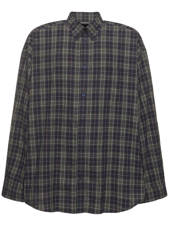 Balenciaga: Camicia in cotone check - Blu/Khaki - men_0 | Luisa Via Roma