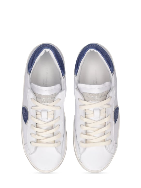 PHILIPPE MODEL: Paris leather lace-up sneakers - White/Blue - kids-boys_1 | Luisa Via Roma