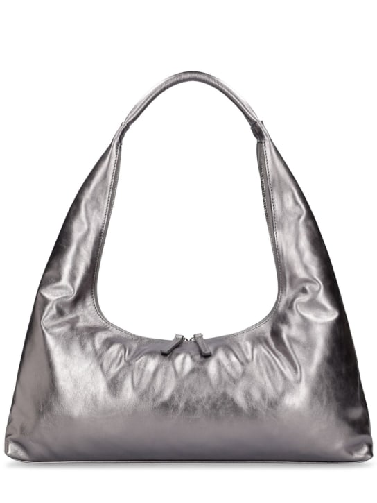 Marge Sherwood: Large Hobo plain leather shoulder bag - Metallic Grey - women_0 | Luisa Via Roma