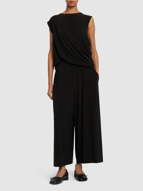 ISSEY MIYAKE: Pantalones anchos de jersey drapeado - Negro - women_1 | Luisa Via Roma