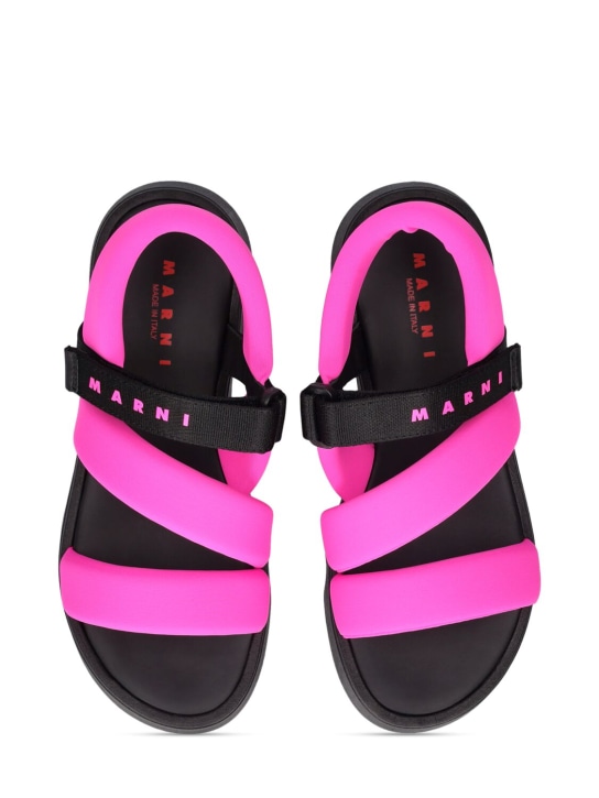 Marni Junior: Logo printed fabric sandals - Fuchsia - kids-girls_1 | Luisa Via Roma