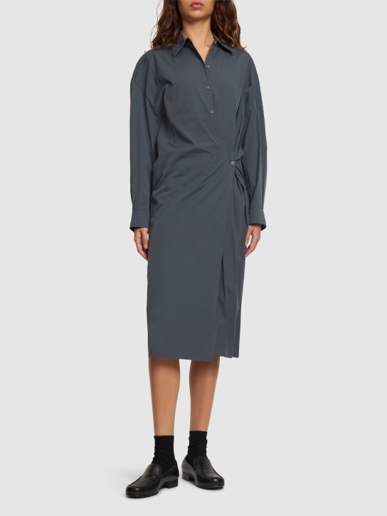 Lemaire: Straight collar cotton & silk midi dress - Grau - women_1 | Luisa Via Roma