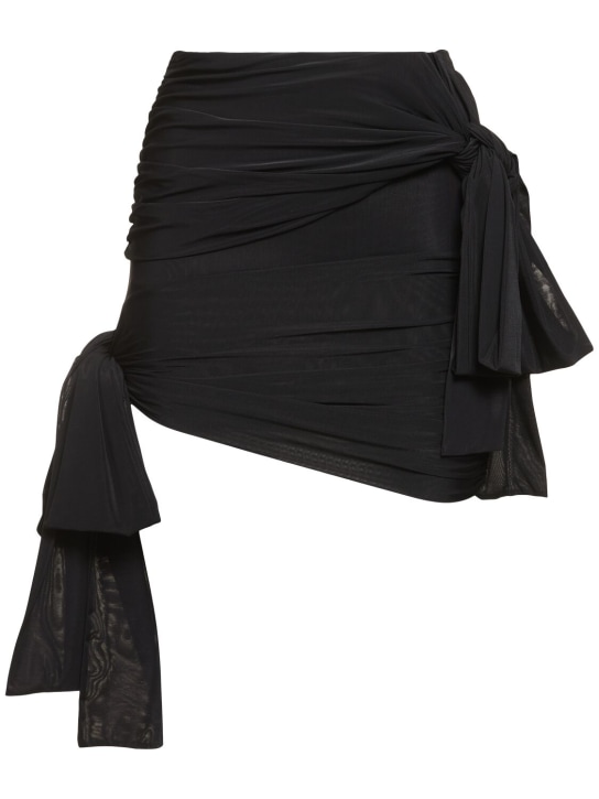 Blumarine: Minifalda de jersey drapeada con lazos - Negro - women_0 | Luisa Via Roma
