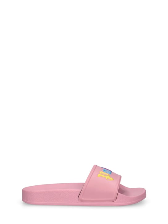 Palm Angels: Pool-Slides mit farbigem Logo - Pink/Multi - kids-girls_0 | Luisa Via Roma