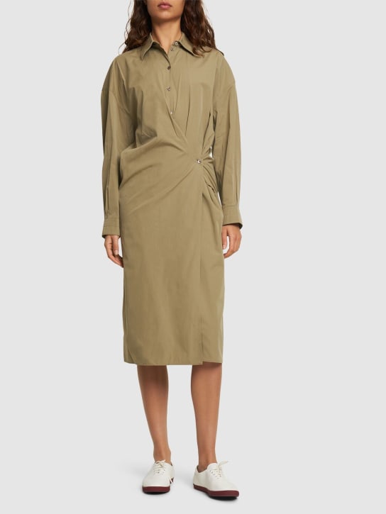 Lemaire: Straight collar cotton & silk midi dress - Khaki - women_1 | Luisa Via Roma