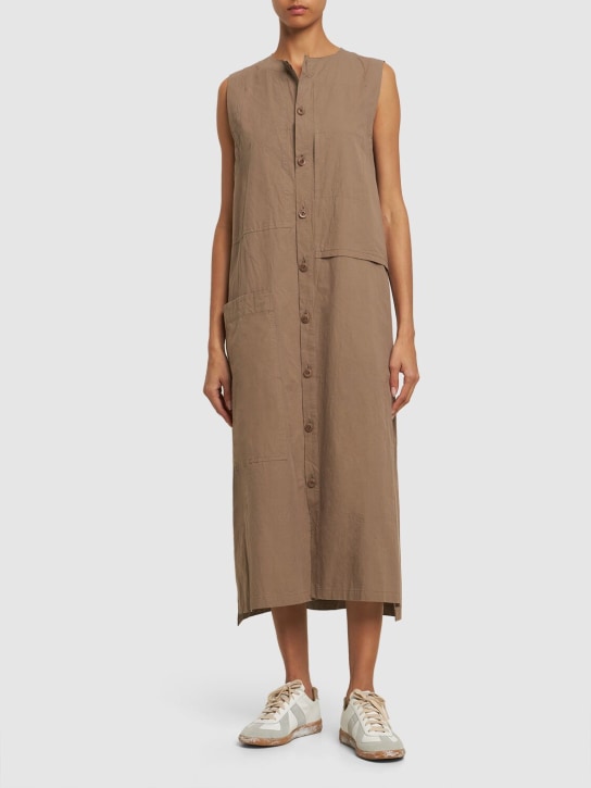 Yohji Yamamoto: Sleeveless cotton twill midi dress - Bej - women_1 | Luisa Via Roma