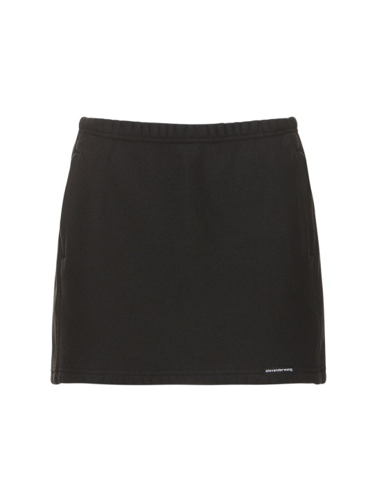 Alexander Wang: Cotton mini skirt w/ elasticated band - Siyah - women_0 | Luisa Via Roma