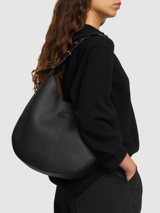 Tod's: Small Di Hobo leather shoulder bag - Black - women_1 | Luisa Via Roma