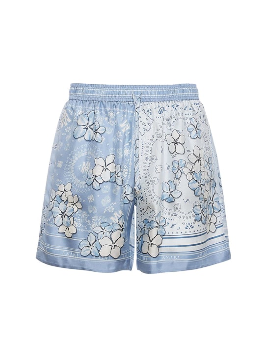 Amiri: Shorts in seta con stampa floreale - Ceruleo - men_0 | Luisa Via Roma