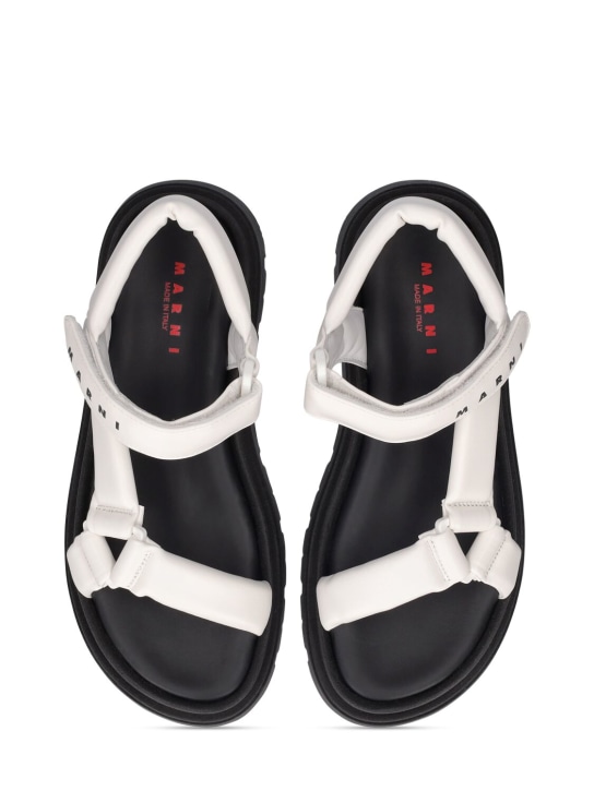 Marni Junior: Logo printed faux leather sandals - White - kids-girls_1 | Luisa Via Roma