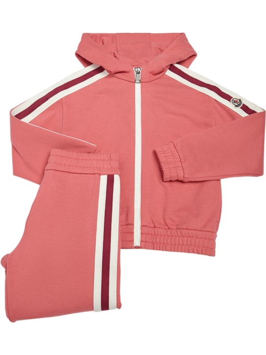 Moncler: Sweat-shirt à capuche & pantalon en coton - Rose - kids-girls_0 | Luisa Via Roma