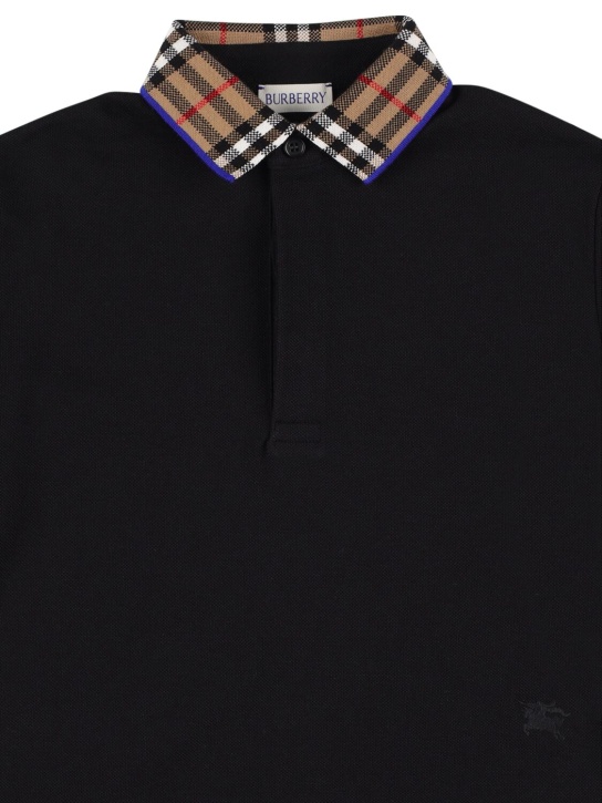 Burberry: Cotton piqué polo shirt w/ Check collar - Black - kids-boys_1 | Luisa Via Roma