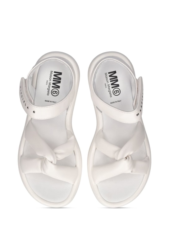 MM6 Maison Margiela: Logo print faux leather strap sandals - White - kids-girls_1 | Luisa Via Roma