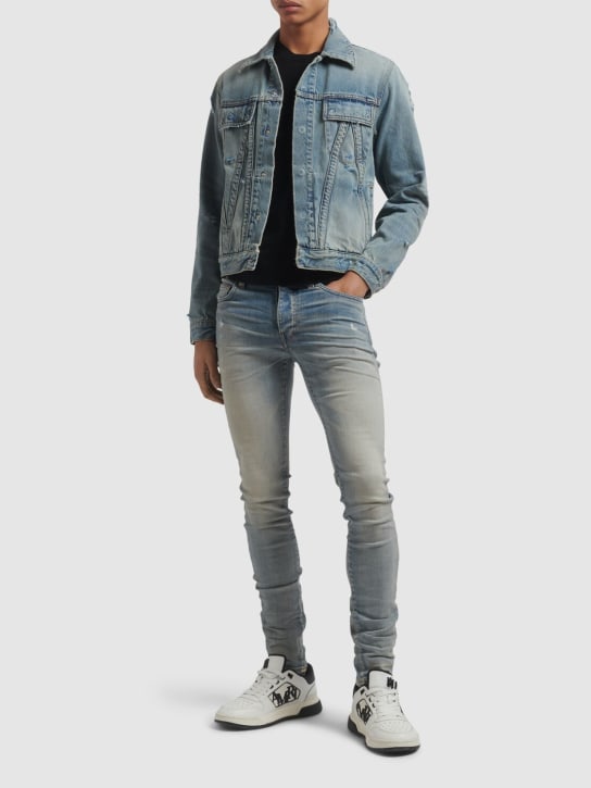 Amiri: 15cm Stack cotton denim jeans - Blue - men_1 | Luisa Via Roma