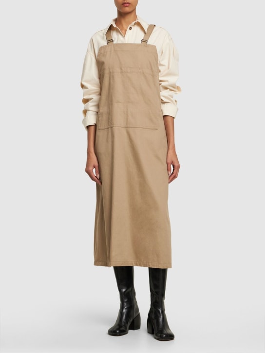 Yohji Yamamoto: Vestido largo de sarga de seda - Beige - women_1 | Luisa Via Roma