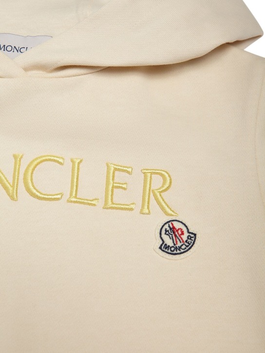 Moncler: Logo cotton fleece hoodie - Açık Bej - kids-girls_1 | Luisa Via Roma