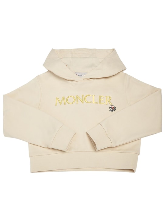 Moncler: Sweat-shirt en molleton de coton à capuche - Beige Clair - kids-girls_0 | Luisa Via Roma
