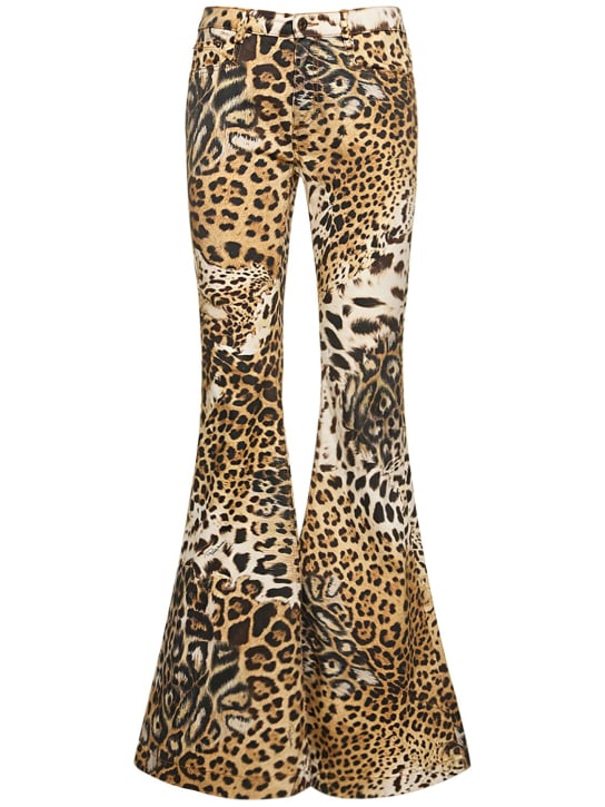 Roberto Cavalli: Pantalon évasé taille mi-haute à imprimé léopard - Multicolore - women_0 | Luisa Via Roma