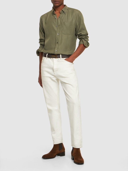Tom Ford: Slim fit lyocell shirt - Soft Military - men_1 | Luisa Via Roma