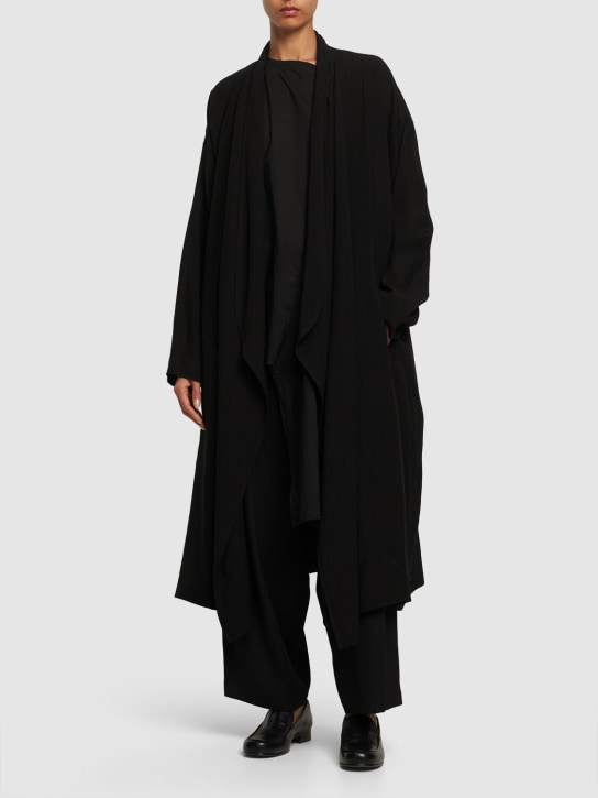 Yohji Yamamoto: Abrigo largo con cuello de chal - Negro - women_1 | Luisa Via Roma