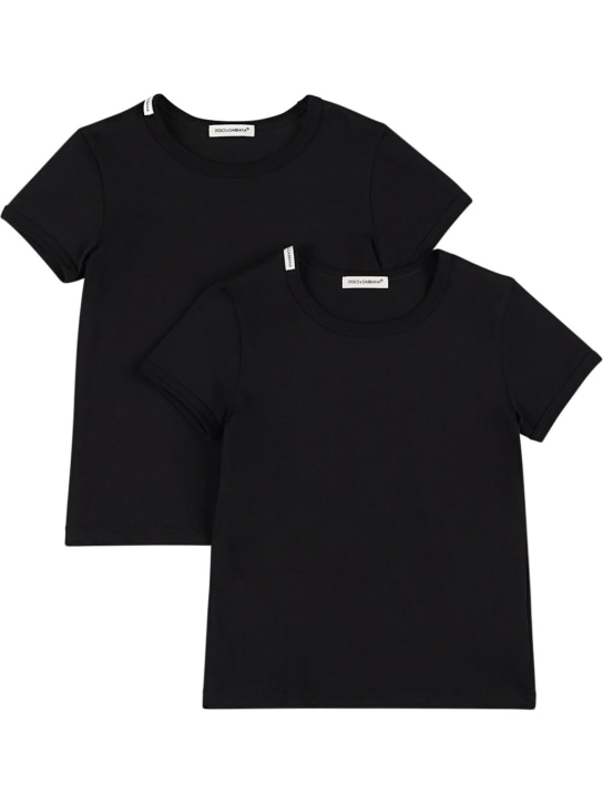 Dolce&Gabbana: 코튼 저지 티셔츠 2개 - 블랙 - kids-boys_0 | Luisa Via Roma