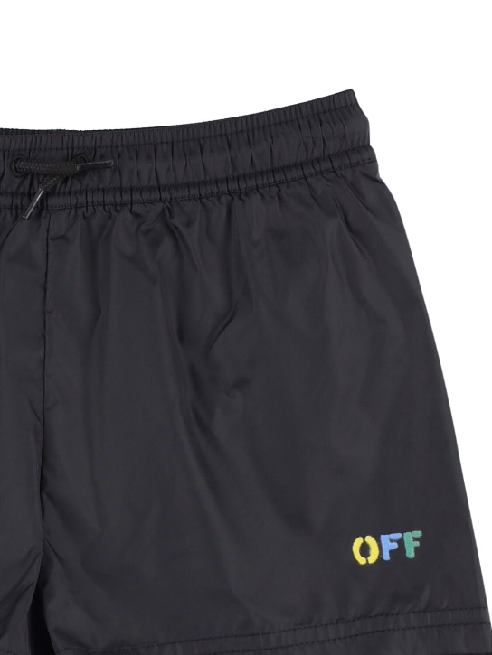 Off-White: Bañador shorts de nylon - Negro - kids-boys_1 | Luisa Via Roma