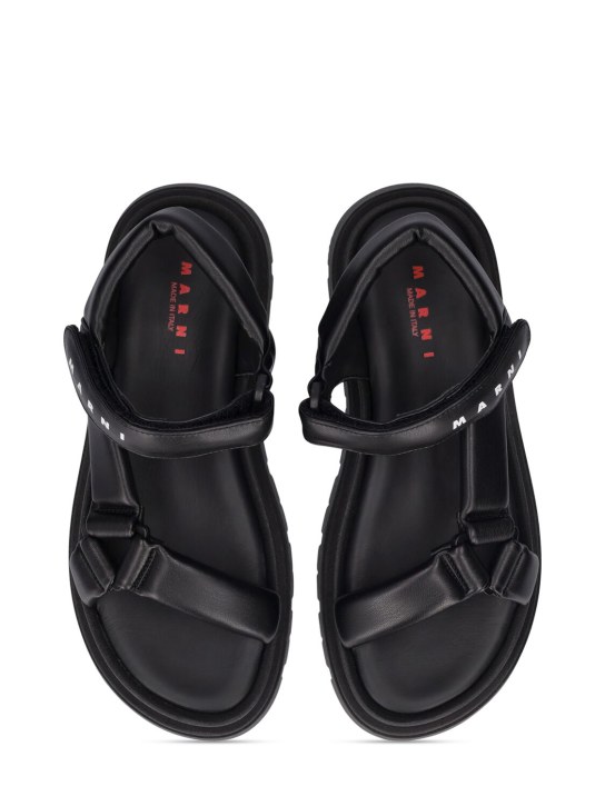 Marni Junior: Logo printed faux leather sandals - Black - kids-girls_1 | Luisa Via Roma
