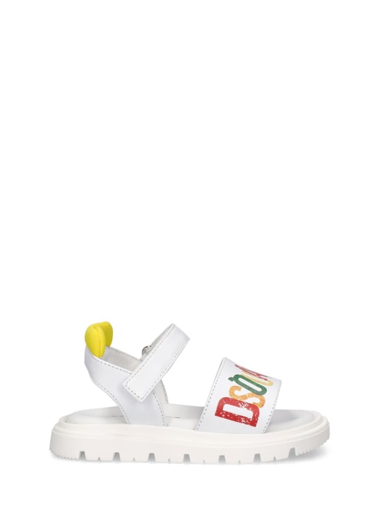 Dsquared2: Sandalen aus Leder mit Logodruck - Weiß/Gelb - kids-girls_0 | Luisa Via Roma