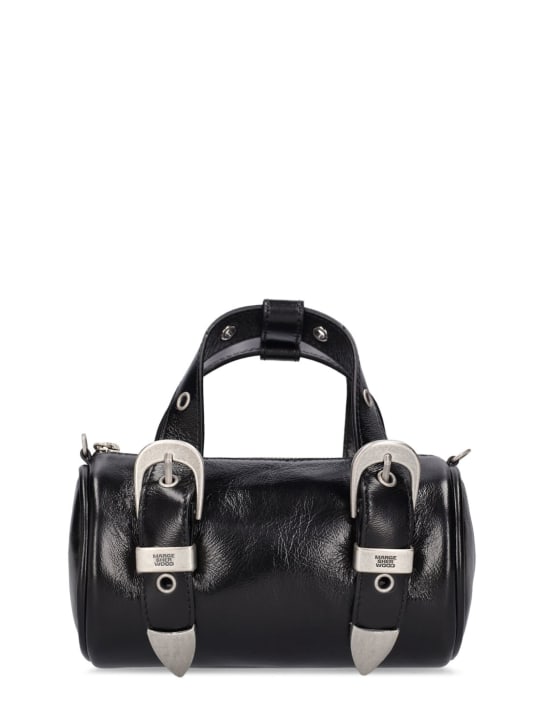 Marge Sherwood: Belted Log suede top handle bag - Black Glossy - women_0 | Luisa Via Roma