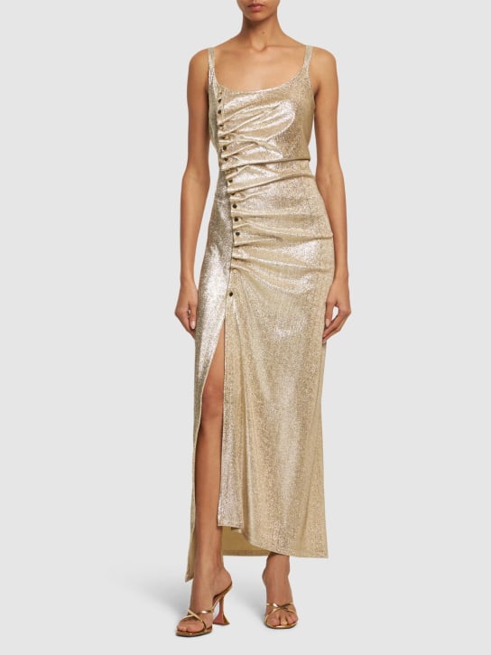 Rabanne: Kleid aus Lurexjersey mit seitlichen Knöpfen - Gold - women_1 | Luisa Via Roma