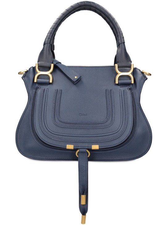 Chloé: Small Marcie leather shoulder bag - Lacivert - women_0 | Luisa Via Roma