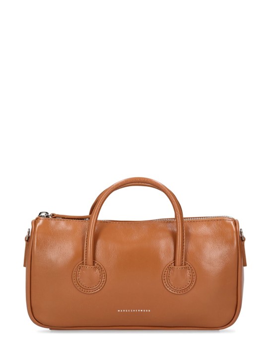 Marge Sherwood: Small Zipper leather top handle bag - Tan Glossy Plai - women_0 | Luisa Via Roma