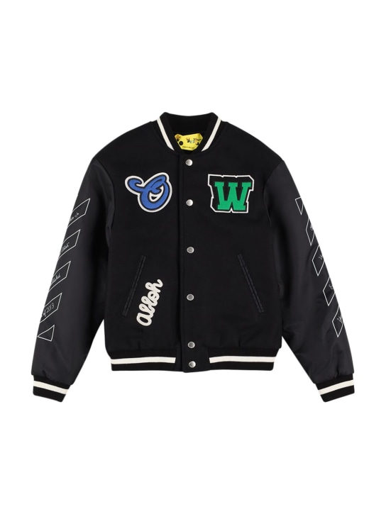 Off-White: OW Varsity wool blend puffer jacket - Black/Multi - kids-boys_0 | Luisa Via Roma