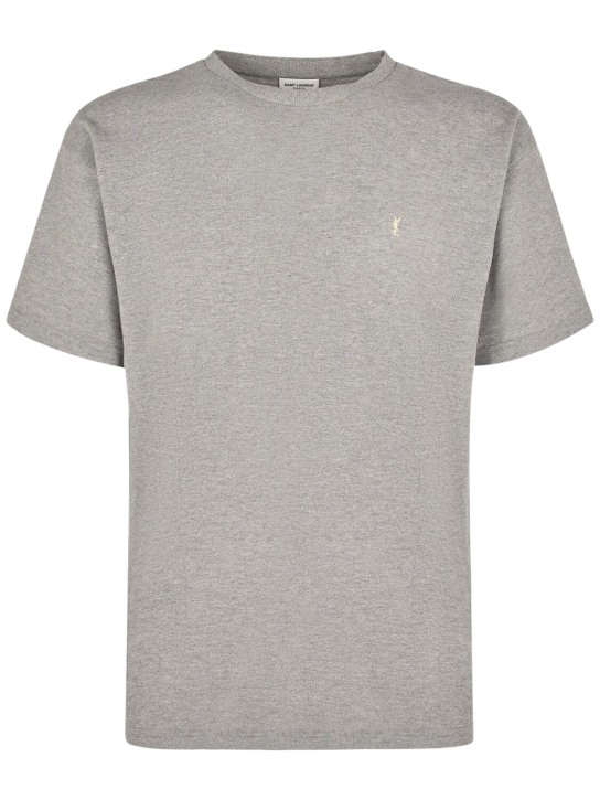 Saint Laurent: Cassandre cotton blend t-shirt - Grey - men_0 | Luisa Via Roma