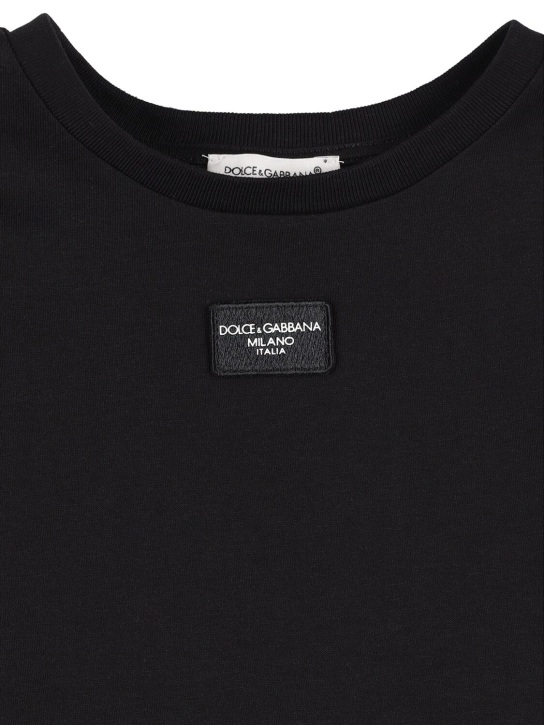 Dolce&Gabbana: Logo patch cotton t-shirt - Siyah - kids-girls_1 | Luisa Via Roma
