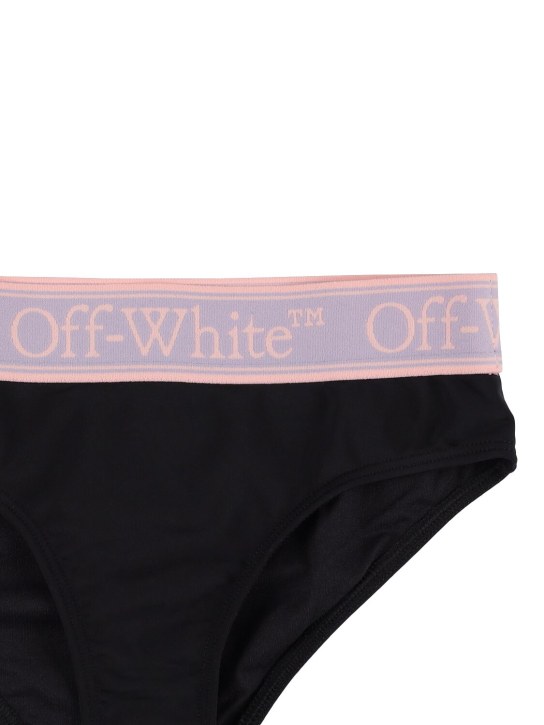 Off-White: Bikini Bookish in misto nylon / logo - Nero/Lilla - kids-girls_1 | Luisa Via Roma