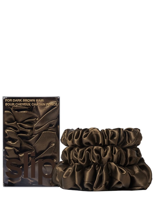 Slip: Set of 3 silk scrunchies - Dark Brown - beauty-women_1 | Luisa Via Roma