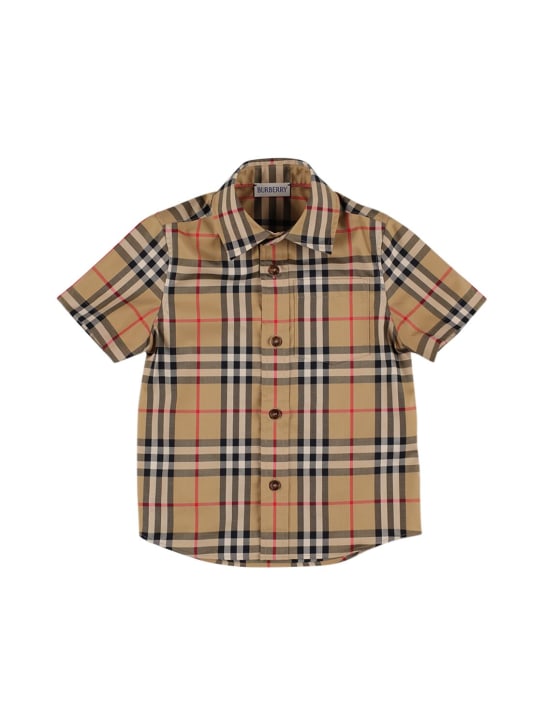 Burberry: Check print cotton poplin shirt - Beige - kids-boys_0 | Luisa Via Roma