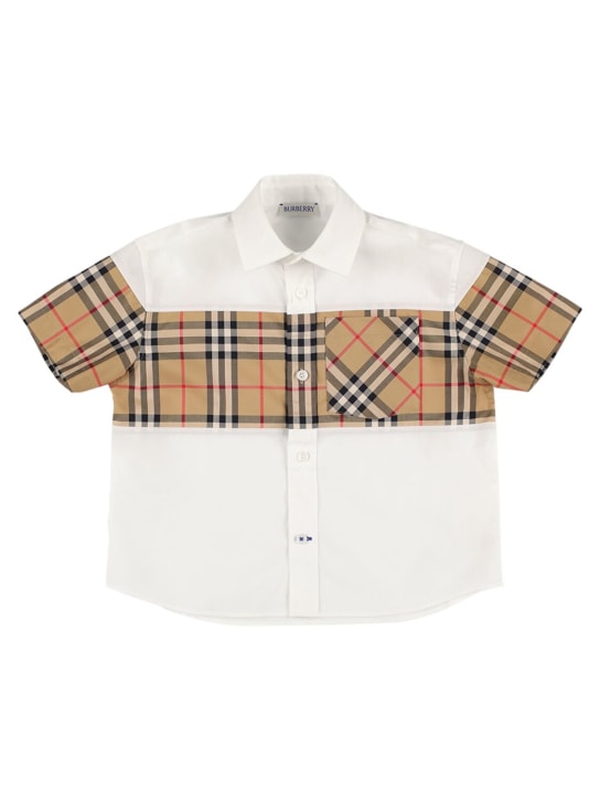 Burberry: Camisa de algodón popelina con estampado - Blanco/Beige - kids-boys_0 | Luisa Via Roma