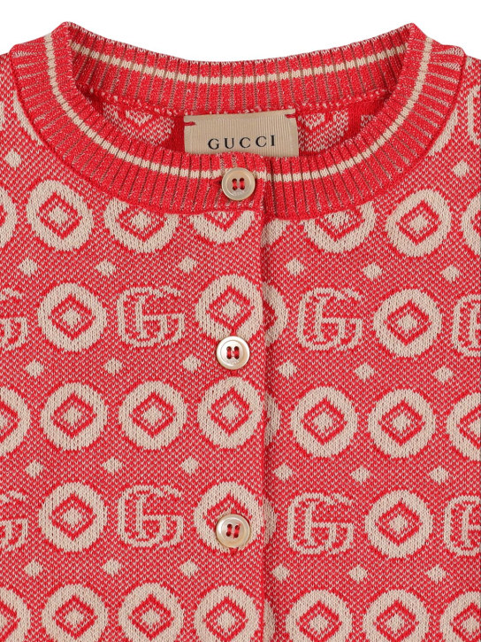 Gucci: Cardigan in cotone jacquard - Rosso/Beige - kids-girls_1 | Luisa Via Roma